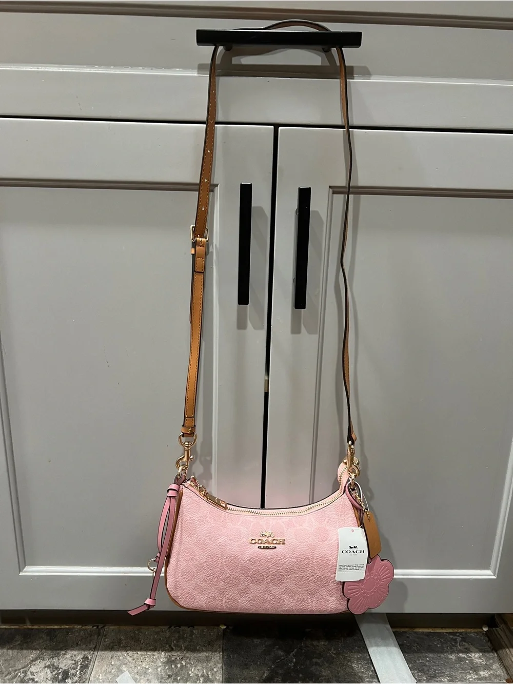 Pink Coach Teri Shoulder Bag In Signature Canvas With Charms